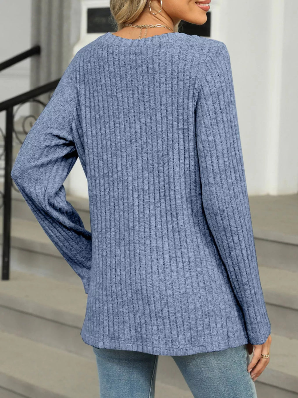 Ribbed Round Neck Long Sleeve Top (6)