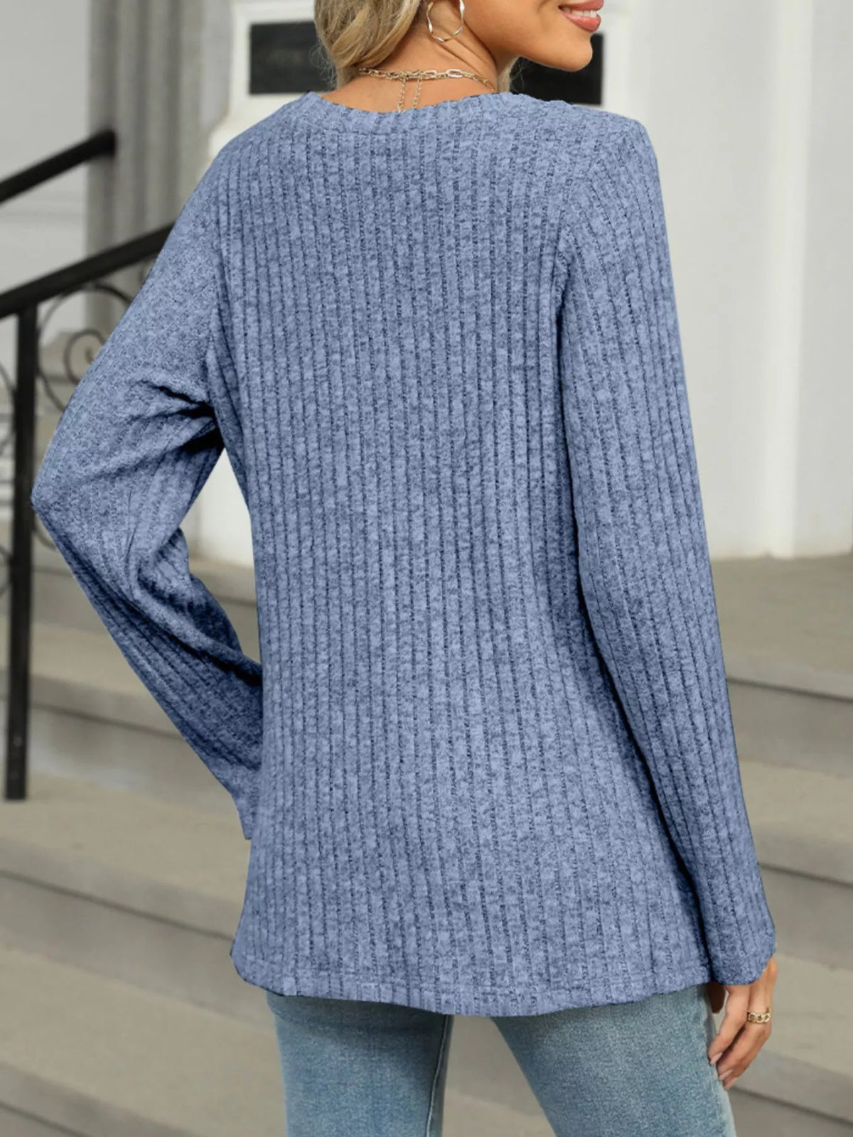 Ribbed Round Neck Long Sleeve Top (6)