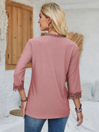 Lace Detail V-neck Three-quarter Sleeve Blouse (4)