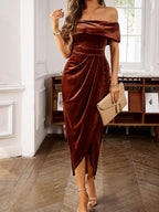 Velvet Off-shoulder Ruched Midi Dress (16)
