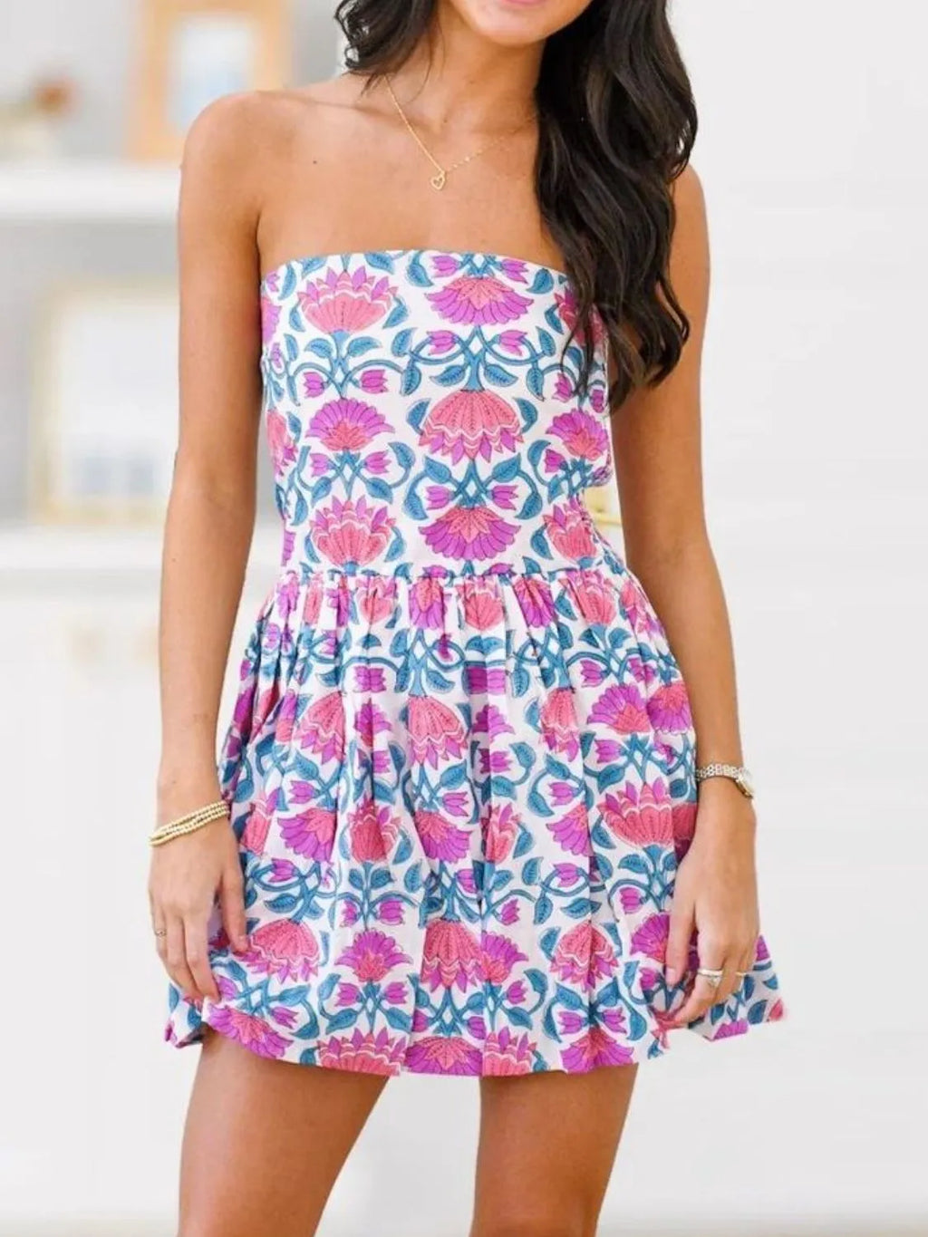 Printed Tube Mini Dress (2)
