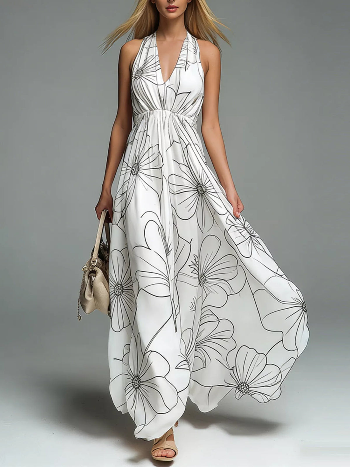 Halter Neck Printed Flowy Maxi Dress (5)