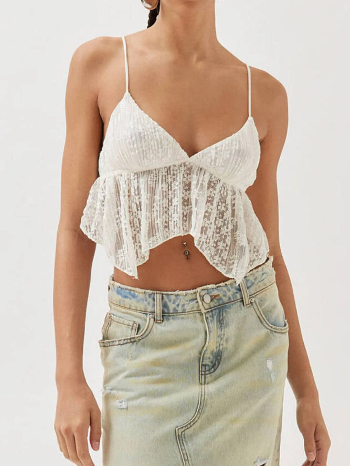 Lace Cropped Cami Flowy Hem (4)