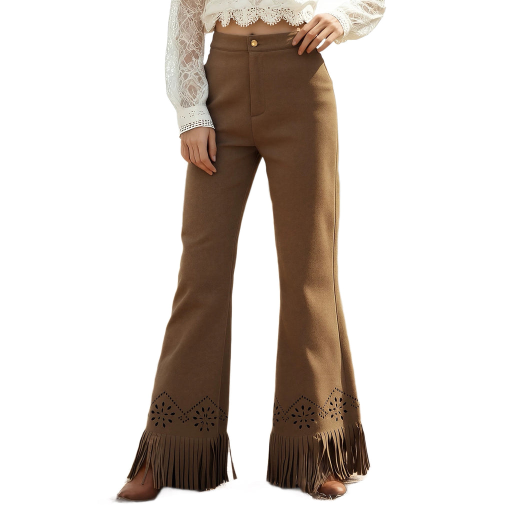 Retro Faux Suede Casual Flare Pants photo 3