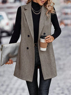 Buttoned Collared Neck Longline Vest Coat (9)