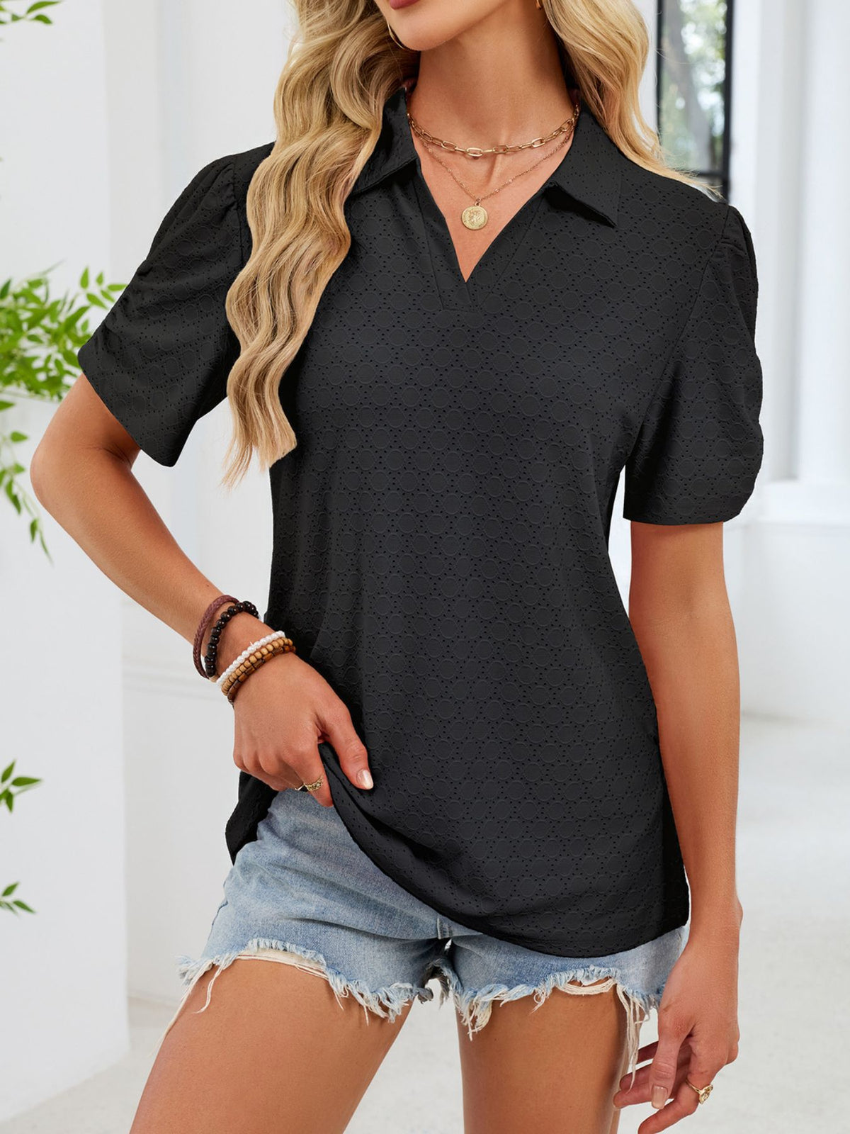 Eyelet Short Sleeve Blouse (9)