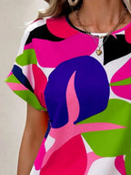 Contrast Round Neck Short Sleeve Blouse (3)