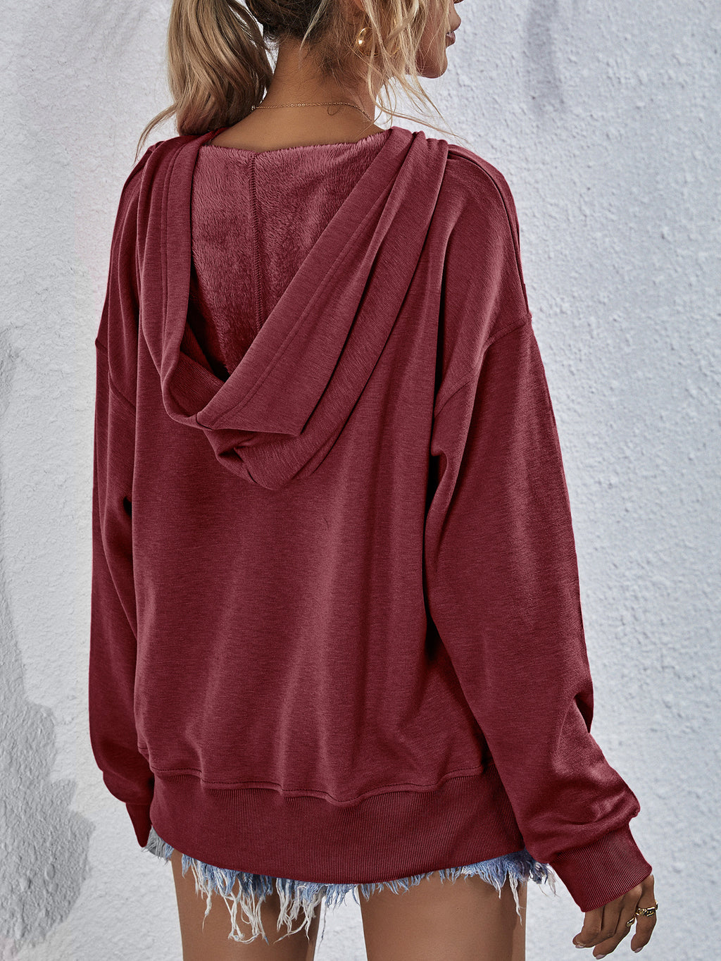 Dropped Shoulder Slit Hoodie (14)