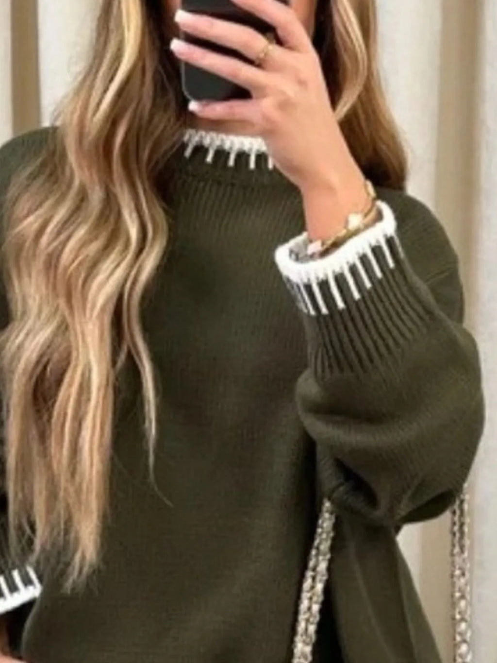 Contrast Trim Round Neck Top Pants Sweater Set (12)
