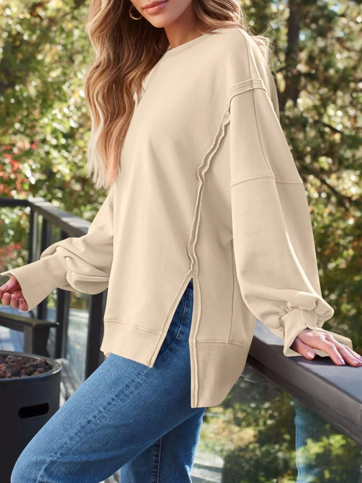 Side Slit Long Sleeve Oversized Sweatshirt (15)