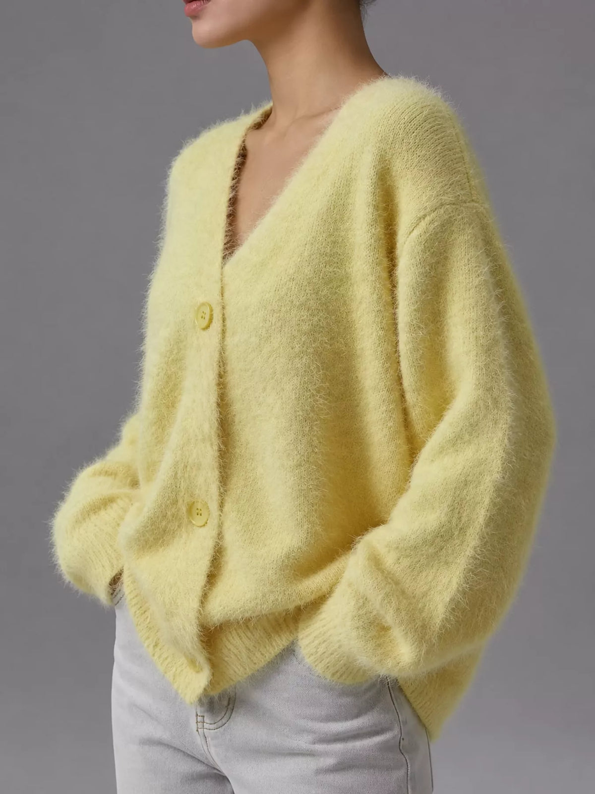 Fuzzy V-neck Button-down Cardigan (23)