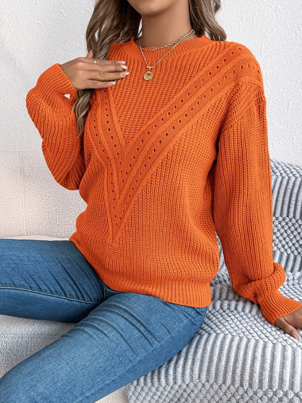Openwork Round Neck Sweater (9)