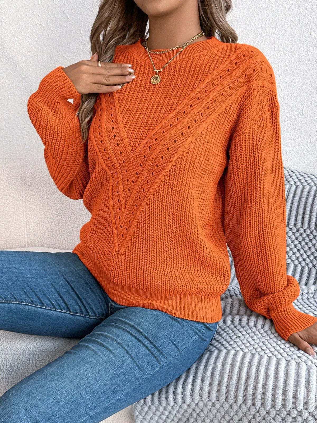 Openwork Round Neck Sweater (9)