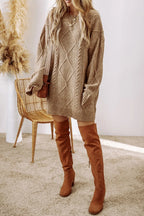 Cable-knit Round Neck Sweater Dress (15)