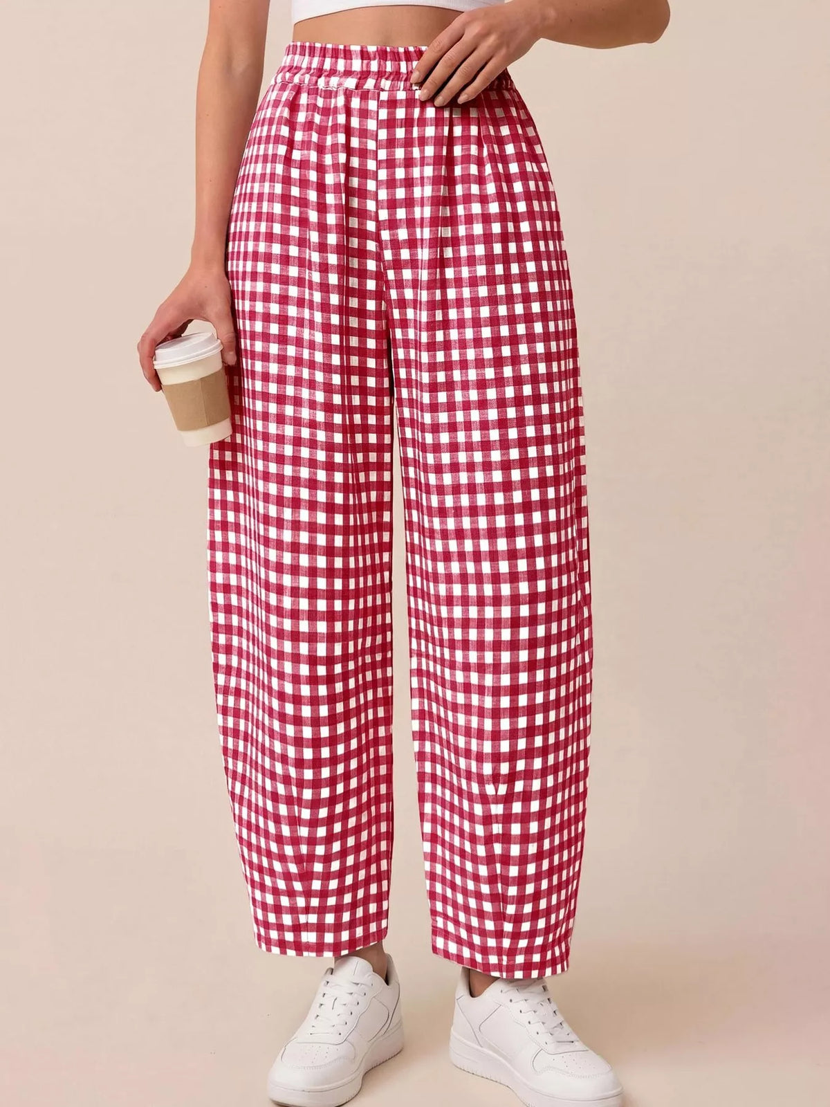 Gingham Wide-leg Casual Pants (17)