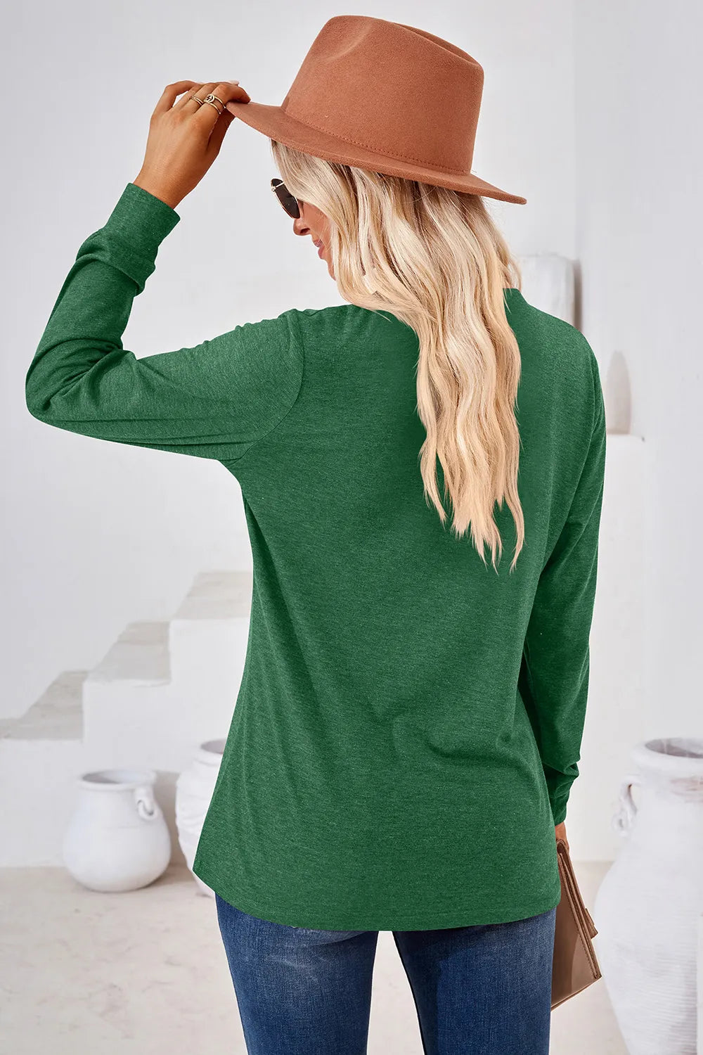 Notched Button Detail Long Sleeve T-shirt (24)