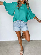 Ruffle Trim Half Sleeve Blouse (2)