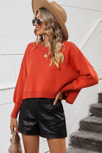 Round Neck Dropped Shoulder Pullover Sweater (20)