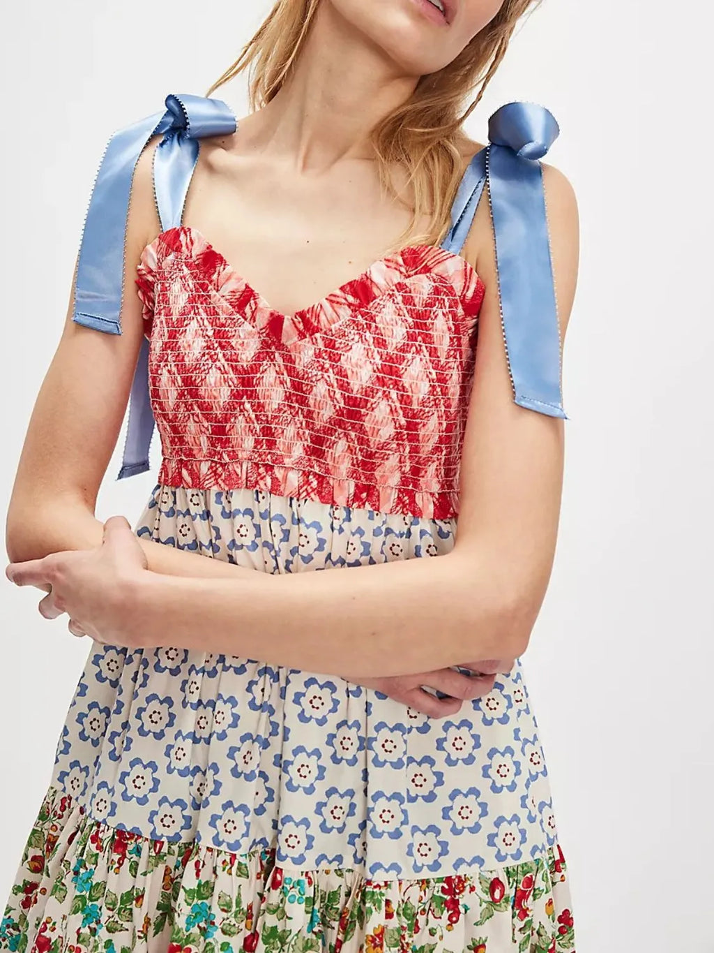 Printed V-neck Tie Shoulder Cami Dress (2)