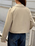 Cropped Double-breasted Raglan Sleeve Jacket (3)