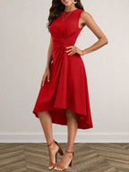Ruched Round Neck Sleeveless Dress (8)