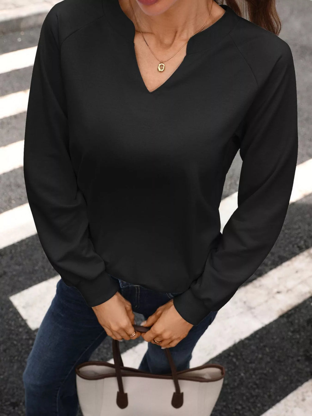 Notched Raglan Sleeve Sweatshirt (5)