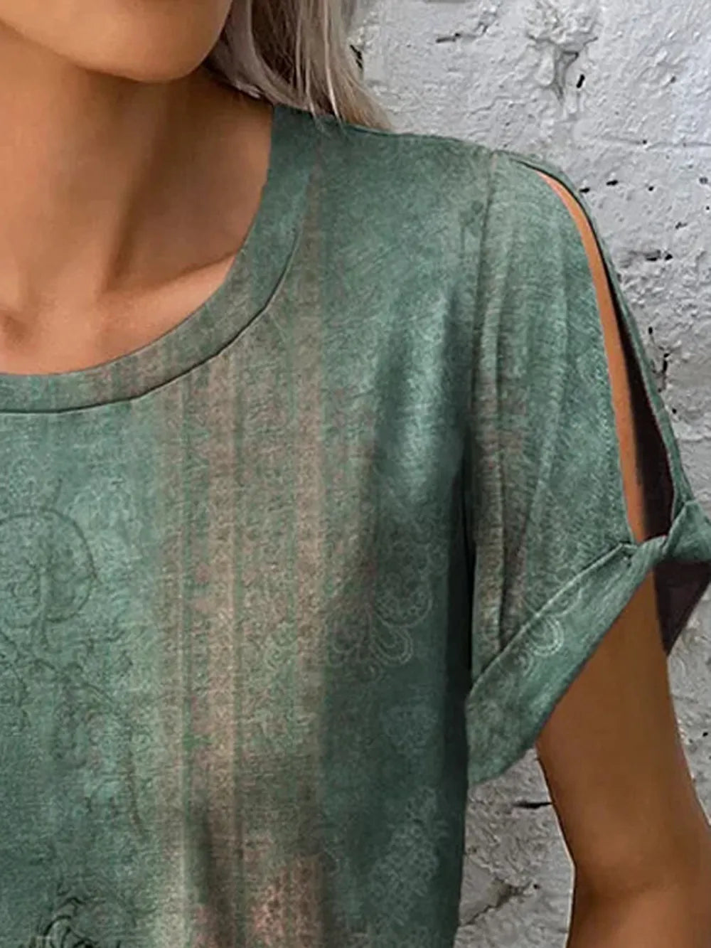 Printed Round Neck Short Sleeve T-shirt (3)