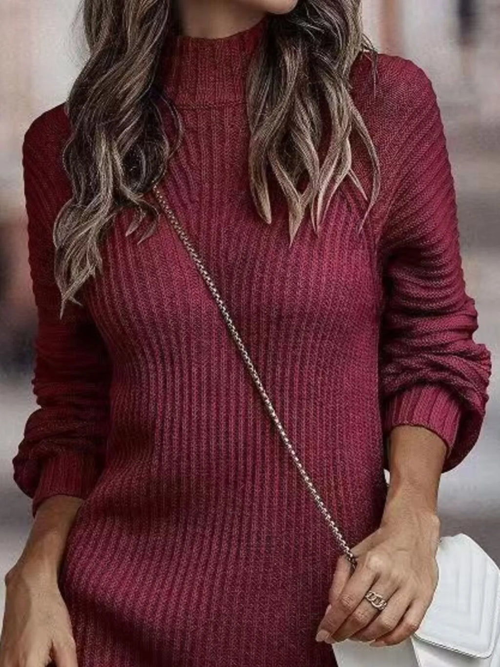 Full Size Turtleneck Raglan Sleeve Sweater Dress Plus (7)