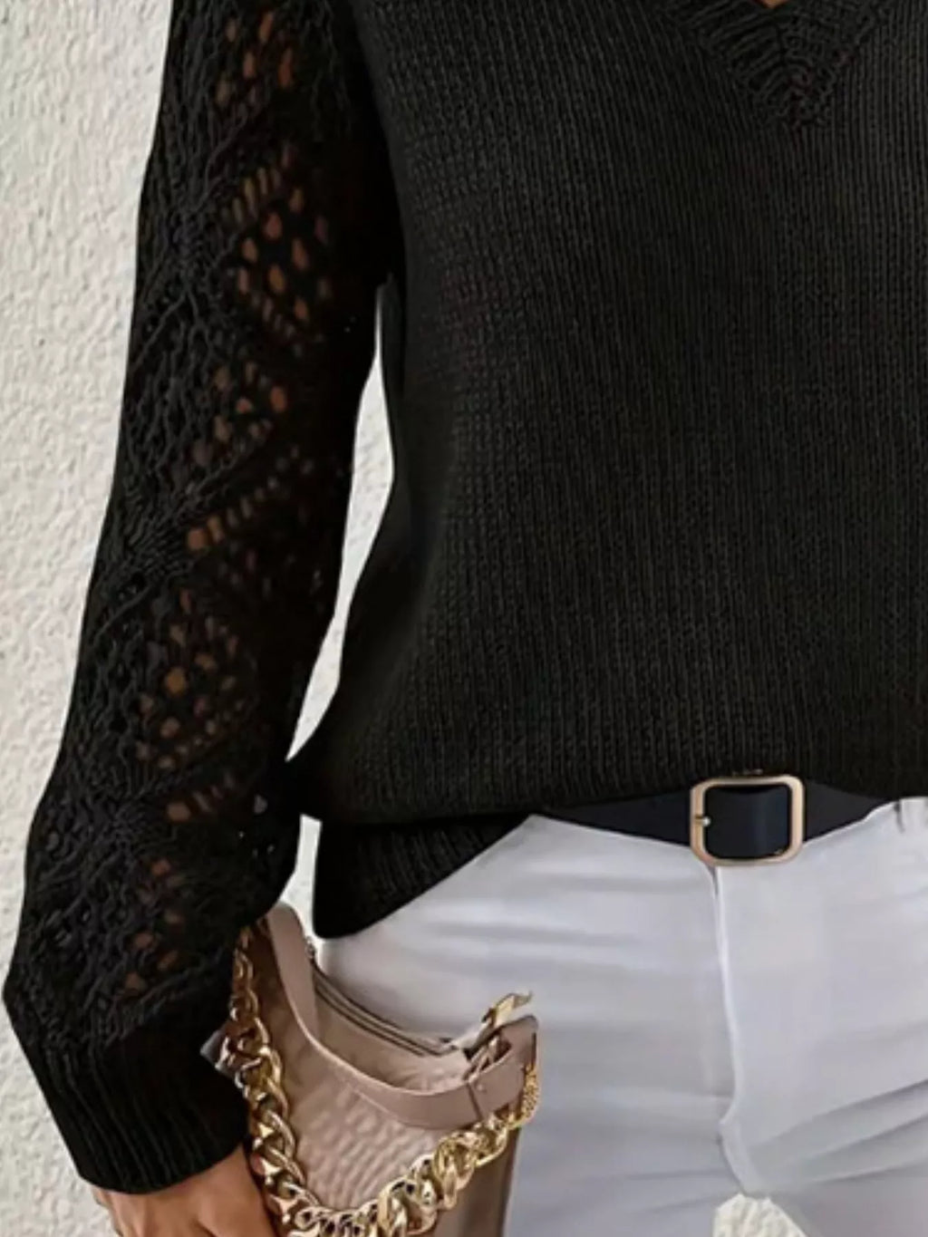 V-neck Hollow-out Sleeve Knit Sweater (5)