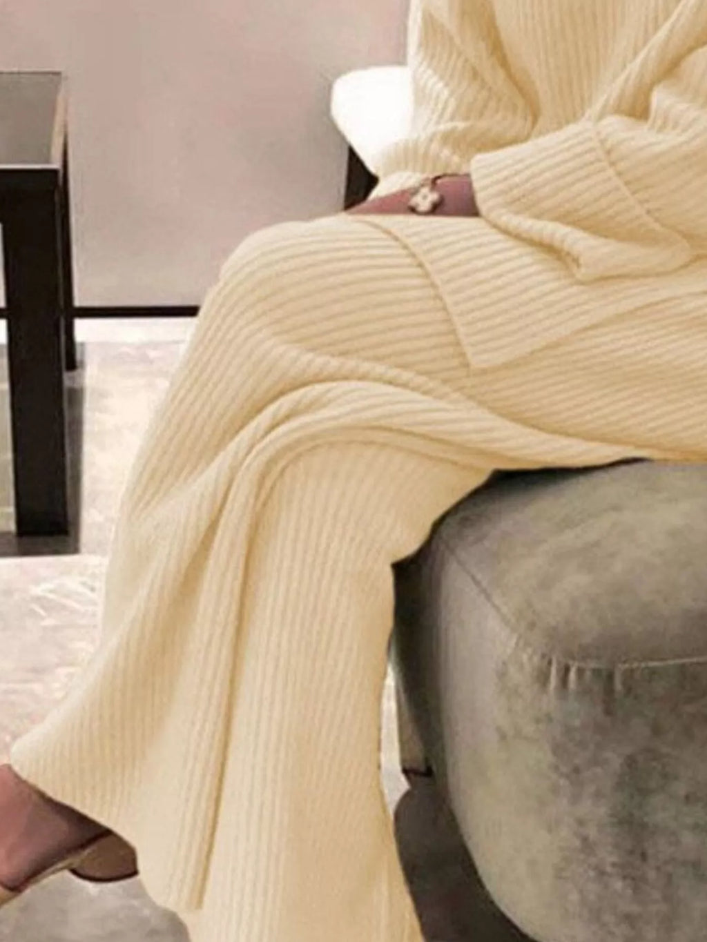 Full Size Ribbed Knit Relaxed Fit Top Pants Sweater Set Plus (6)
