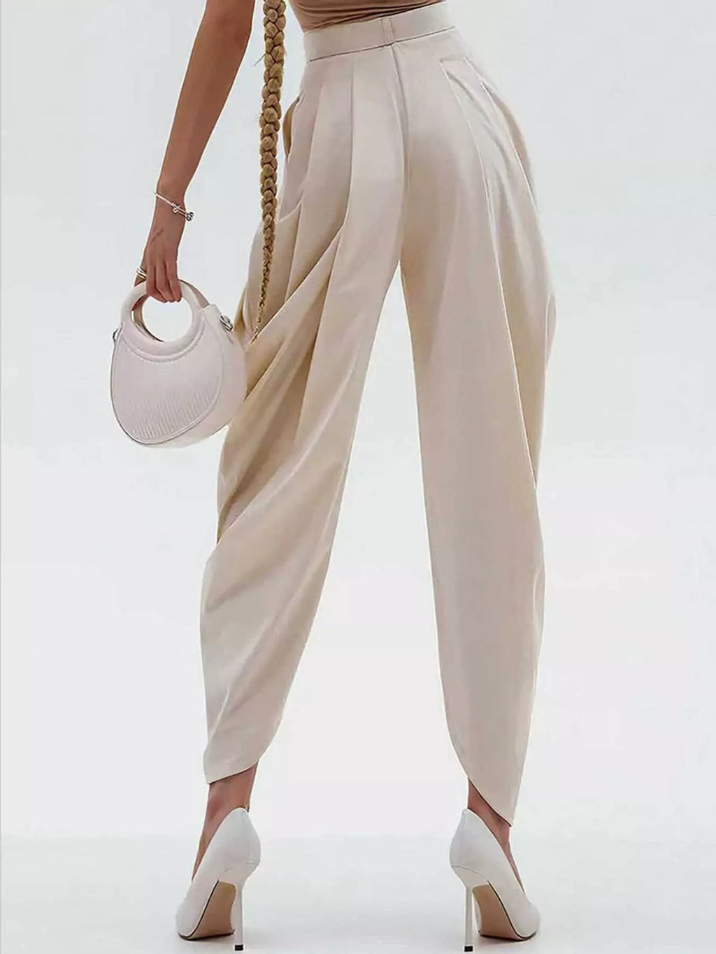 High-waisted Pleated Drape Pants (2)