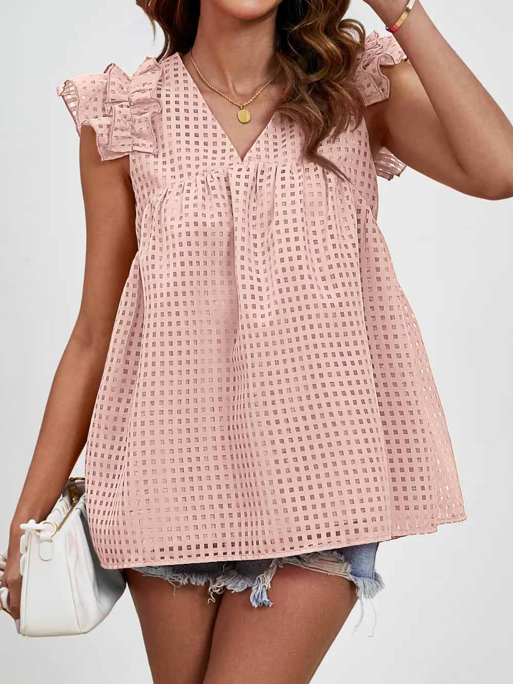Ruched V-neck Cap Sleeve Blouse (4)
