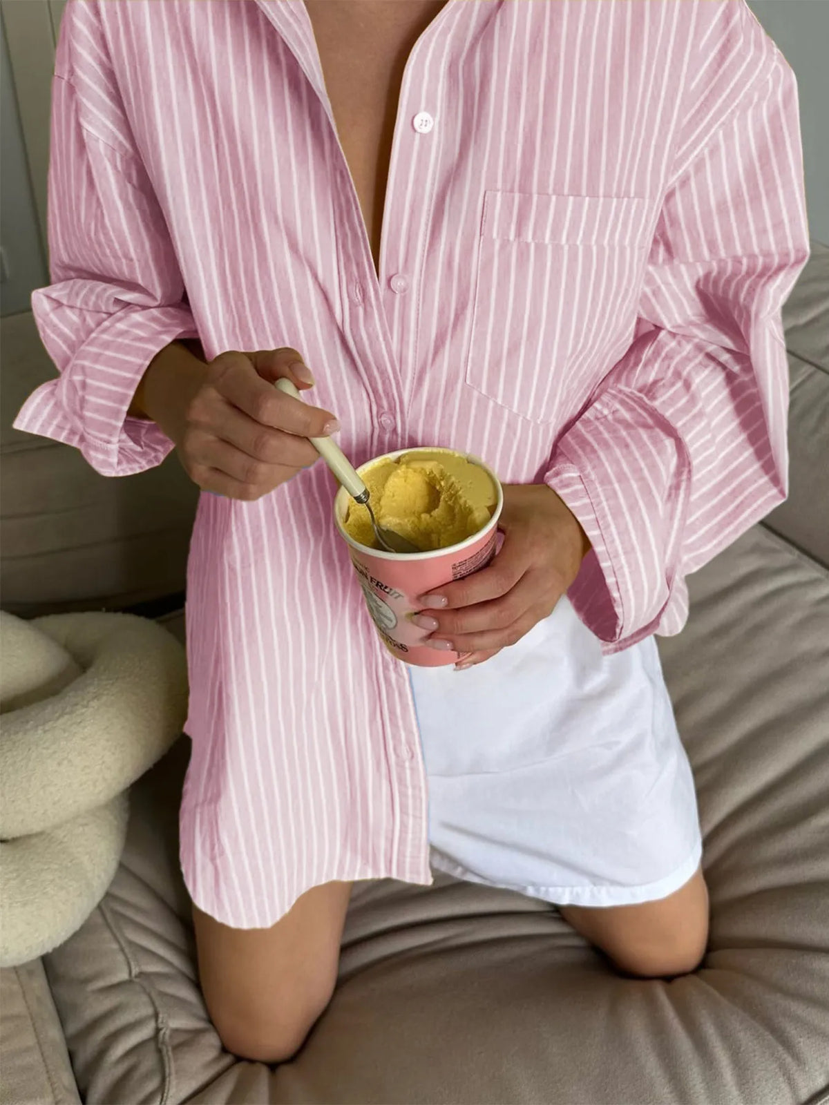 Oversized Striped Button-down Shirt (10)