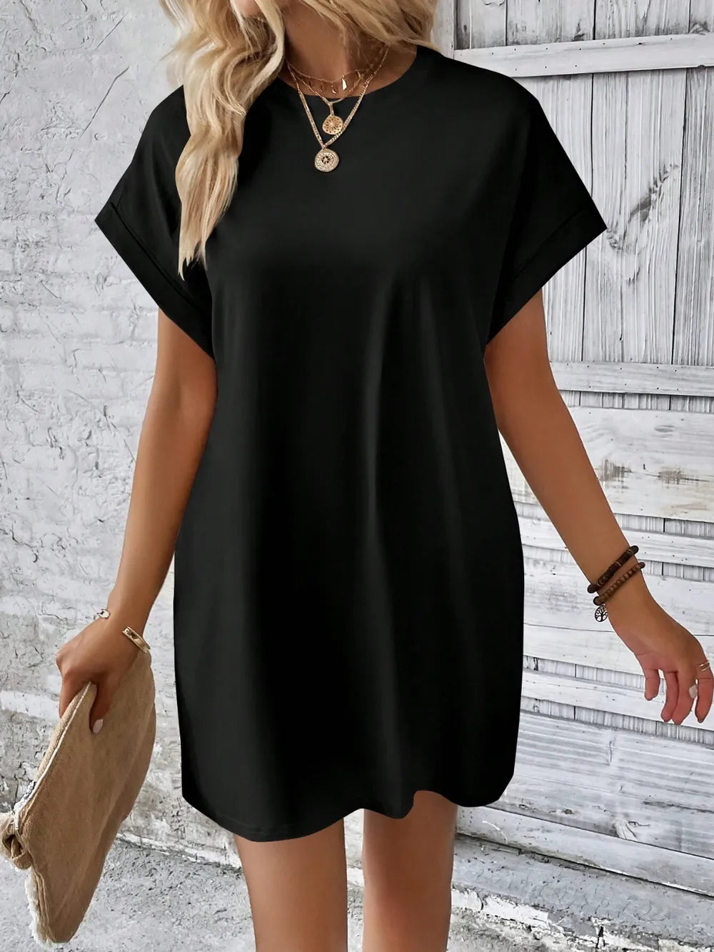 Round Neck Short Sleeve Mini Dress (4)