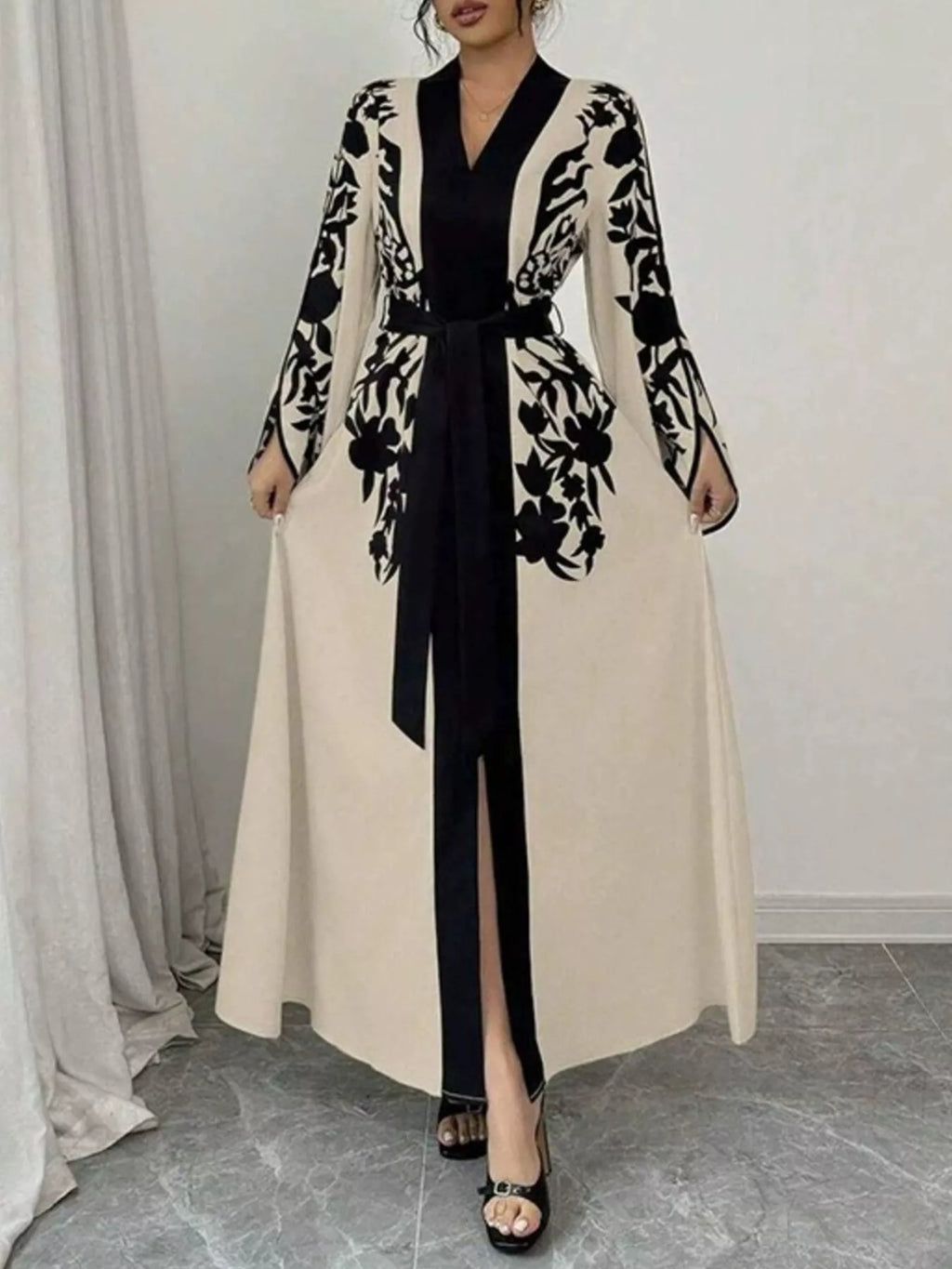 Printed Tie Waist Maxi Dress (2)