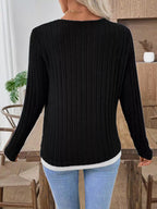 Ribbed Knit Long Sleeve Henley T-shirt (5)