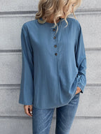 Half Button Long Sleeve Blouse (2)