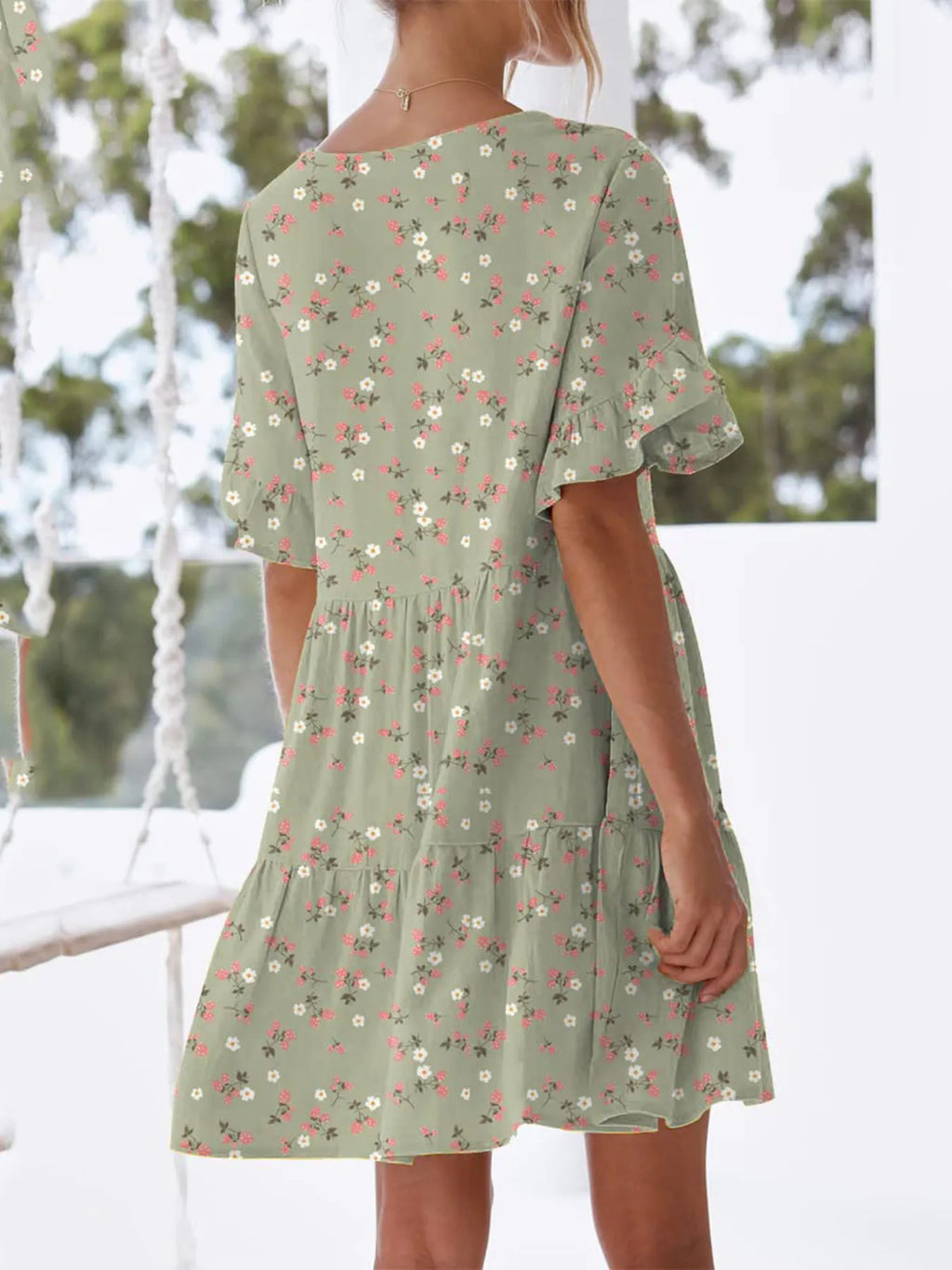 Polka Dot V-neck Short Sleeve Mini Dress (9)