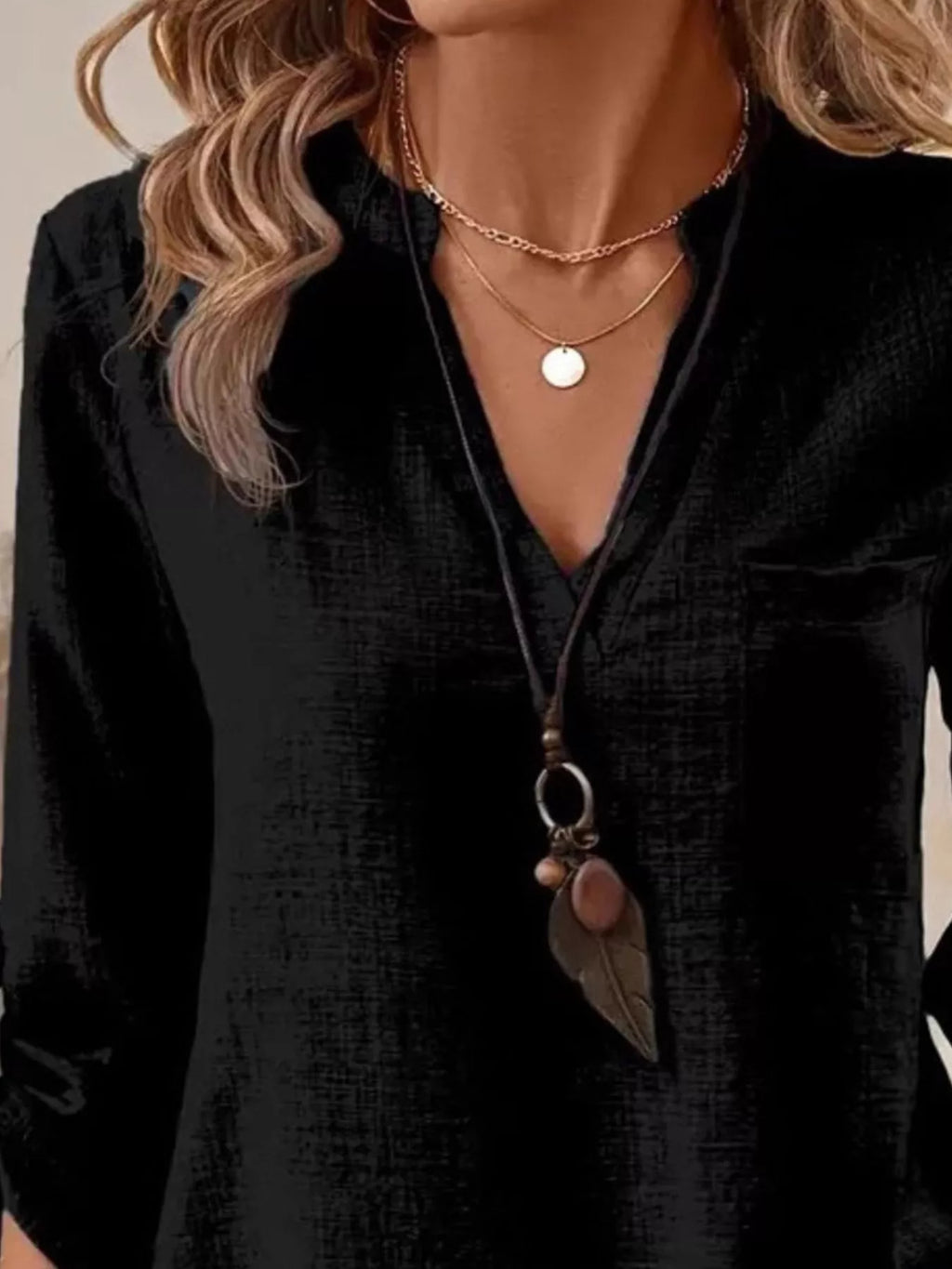 Roll-up Sleeve Notched Blouse (9)