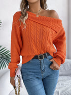 Off-shoulder Cable Knit Sweater (8)