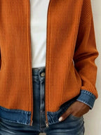 Contrast Denim Collar Ribbed Knit Jacket (8)