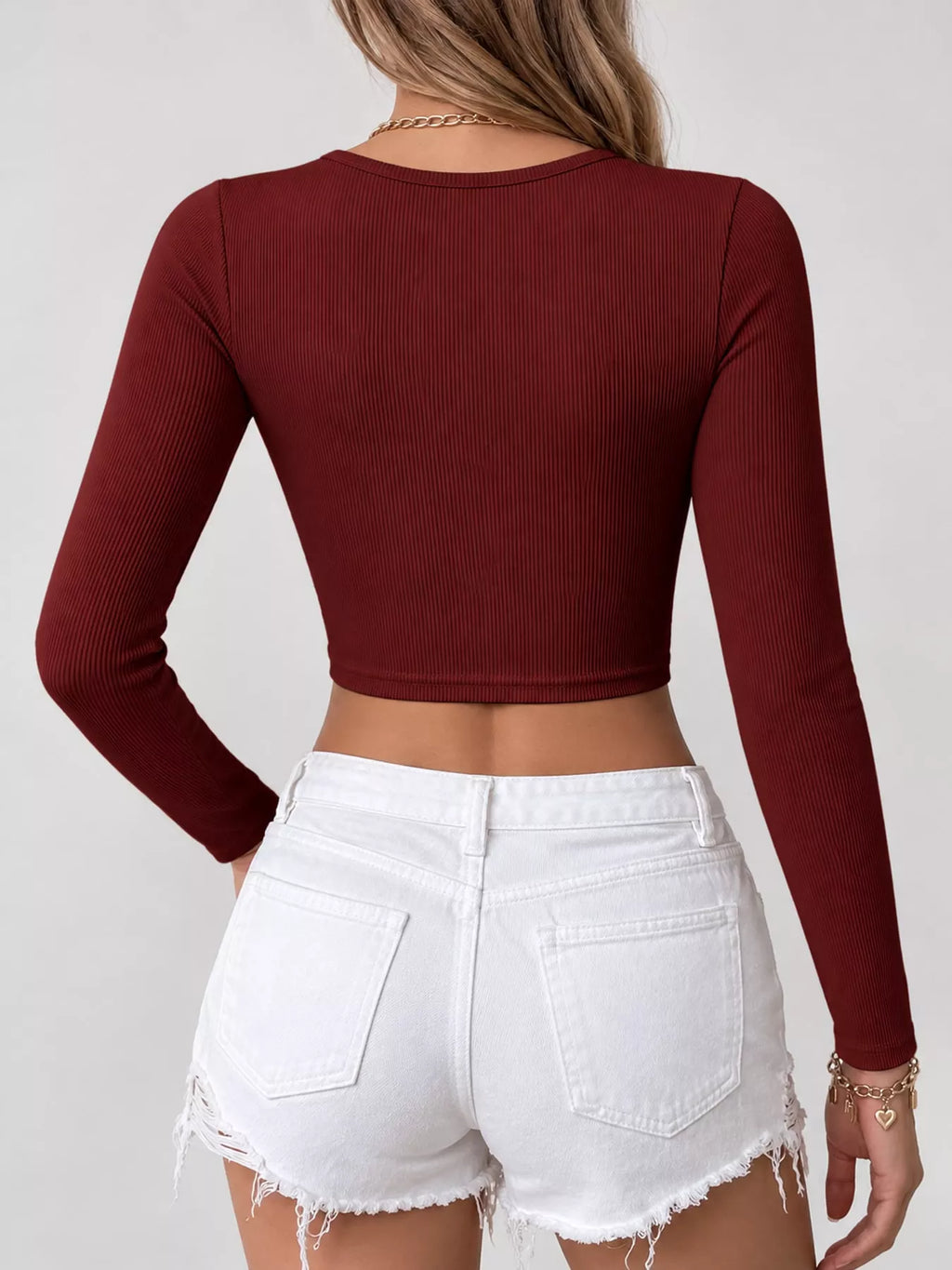 Cutout Back Long Sleeve Crop T-shirt (16)