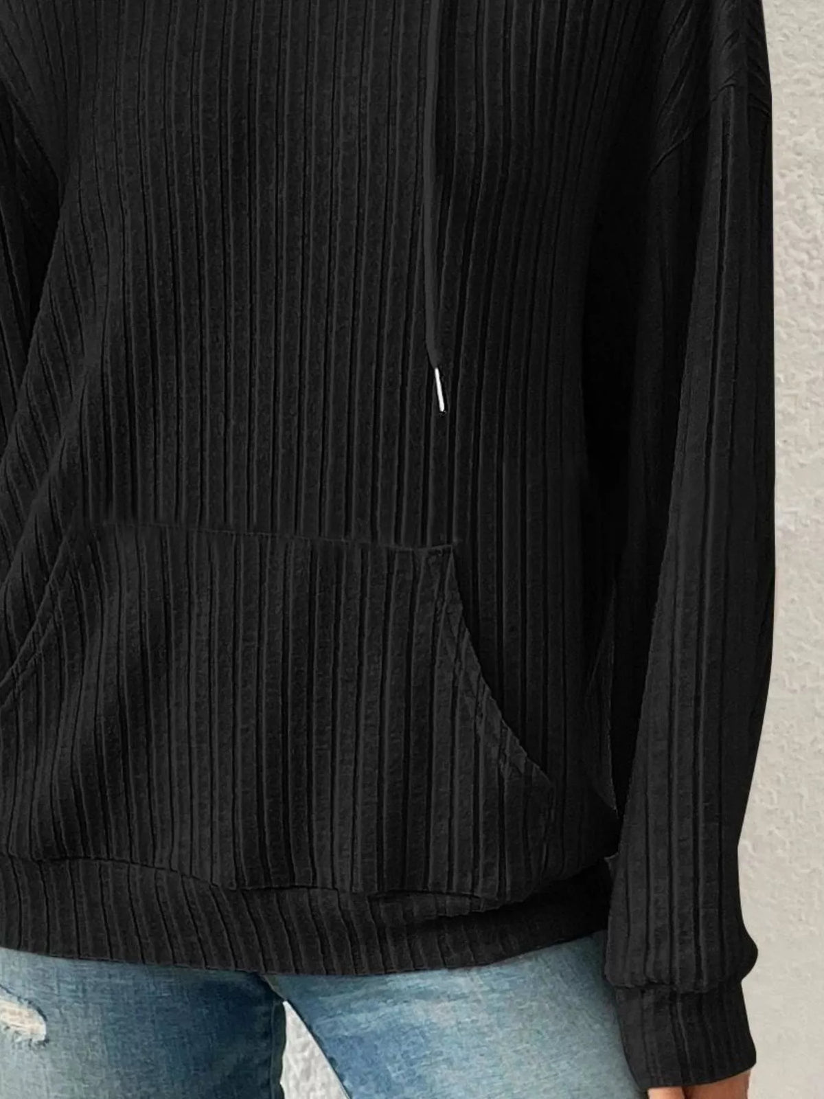 Ribbed Knit Long Sleeve Drawstring Hoodie (9)