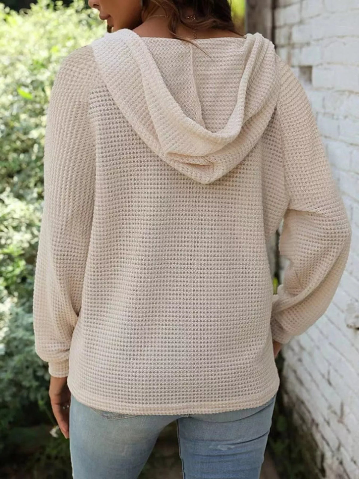 Waffle Knit Button Detail Hoodie (18)