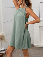 Textured Grecian Neck Mini Dress (2)