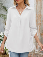 Drawstring Johnny Collared Three-quarter Sleeve Top (22)