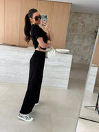 Drawstring Crop Top Wide-leg Pants Set (6)