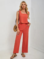 Square Neck Tank Wide Leg Pants Set