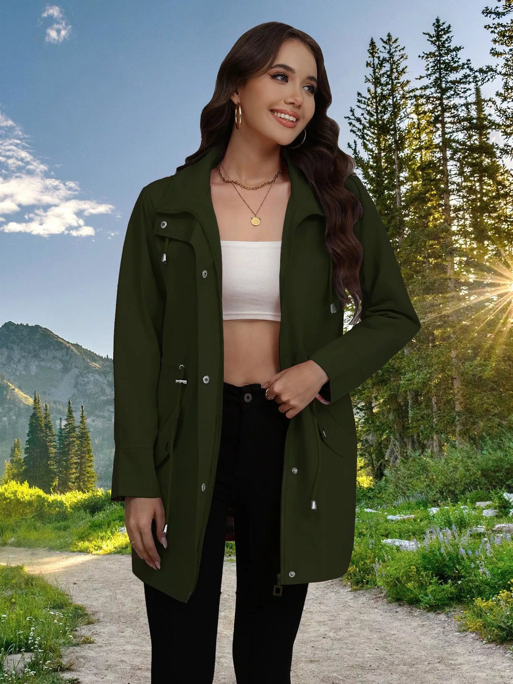 Drawstring Snap-down Trench Coat (24)