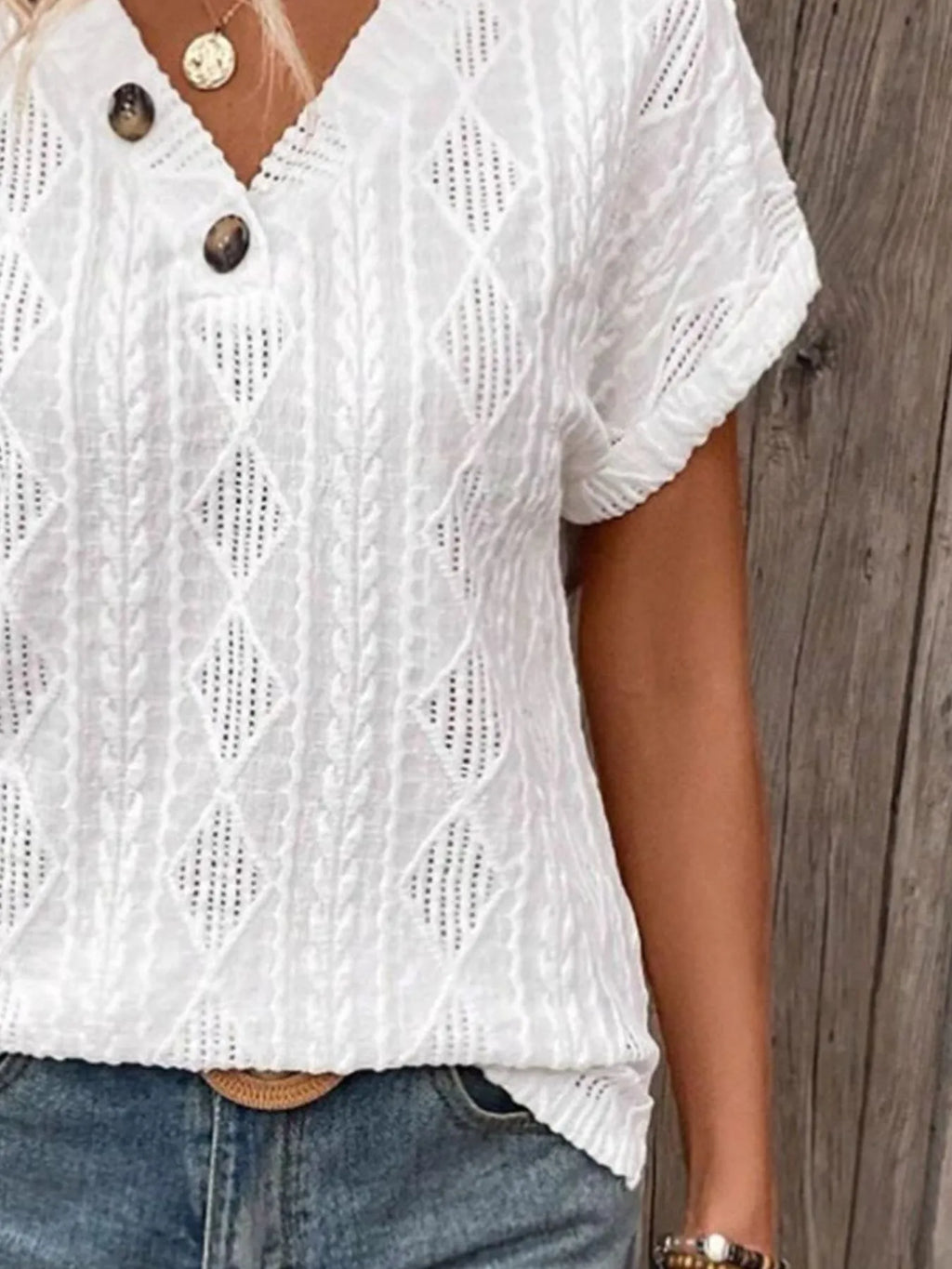 Textured V-neck Short Sleeve Top (2)